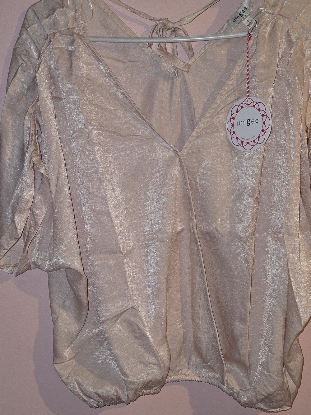 NWT Umgee Shimmering Metallic Champagne Blouse Top Size Small Boho